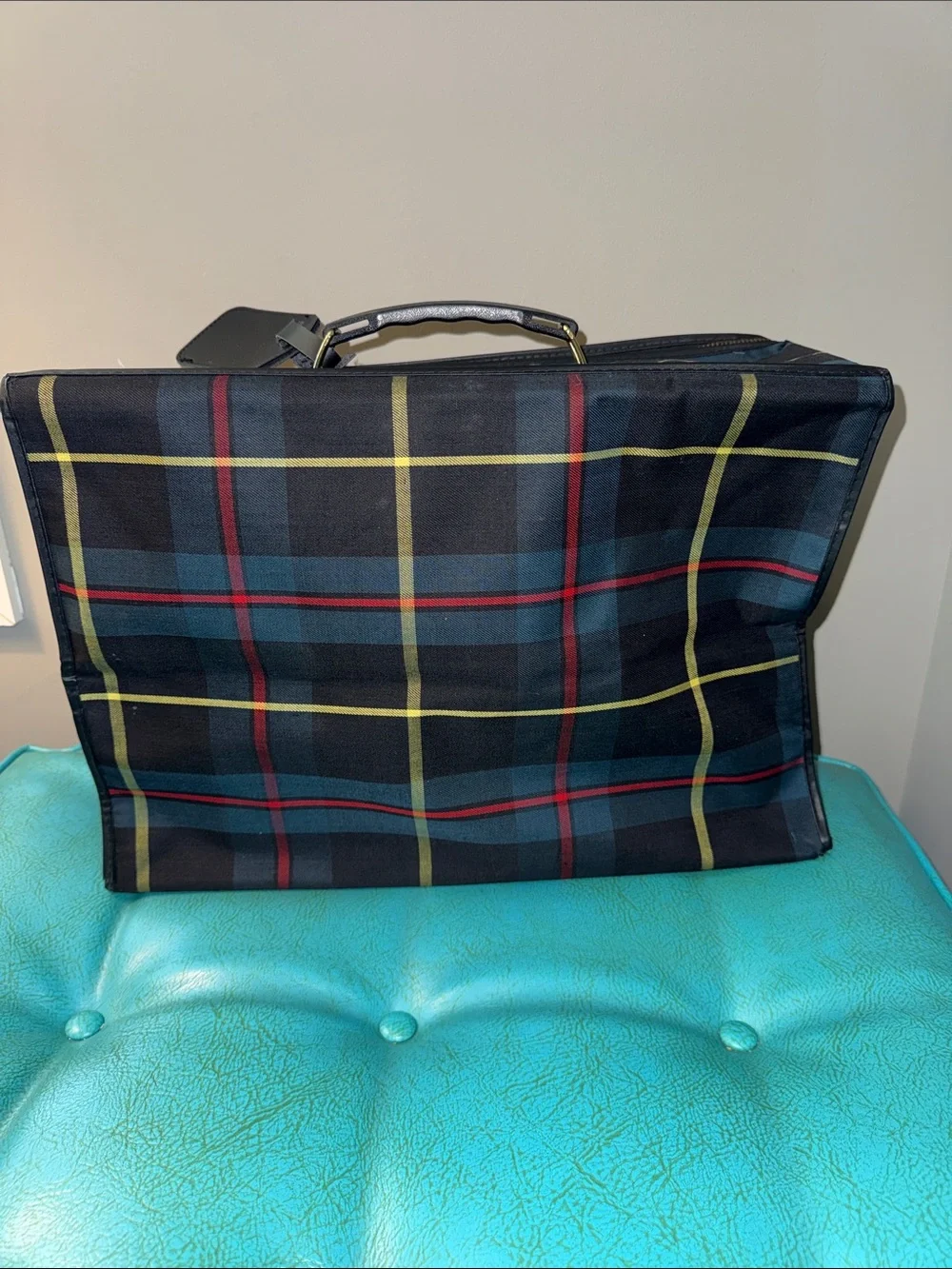 Vintage classic preppy plaid collapsible luggage tote small suitcase bag